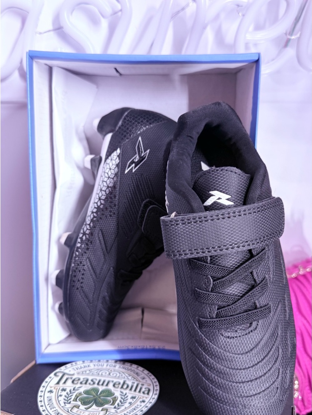 Black Kids' Athletic Soccer Cleats  with Hook-and-Loop Strap 10